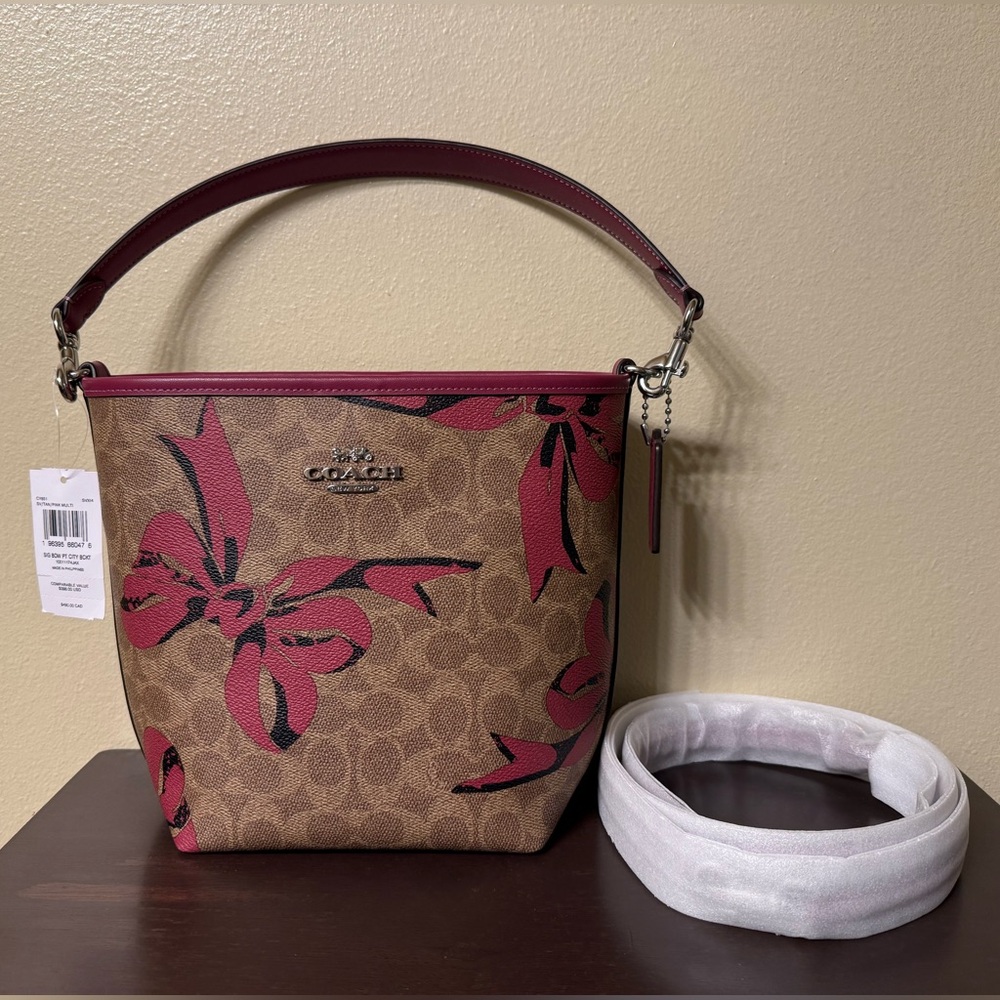 Coach City Bucket Bag In Signature Canvas With Pink Bow Print